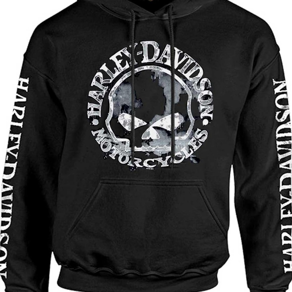 Harley-Davidson Black Hoodie with White Skull Logo